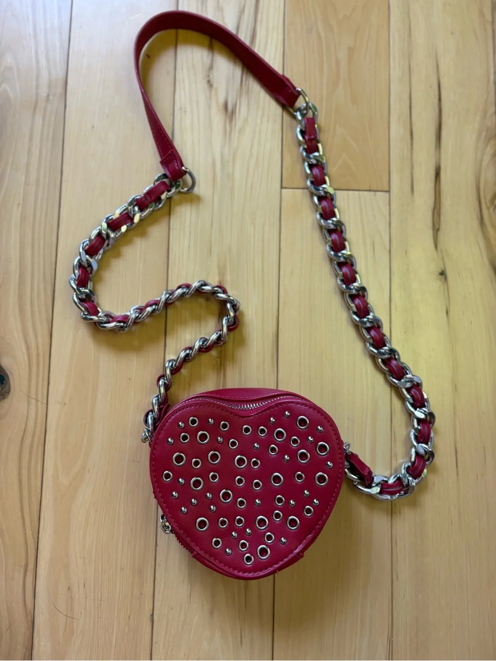 Steve Madden Red Heart Crossbody Bag with Grommet Detail